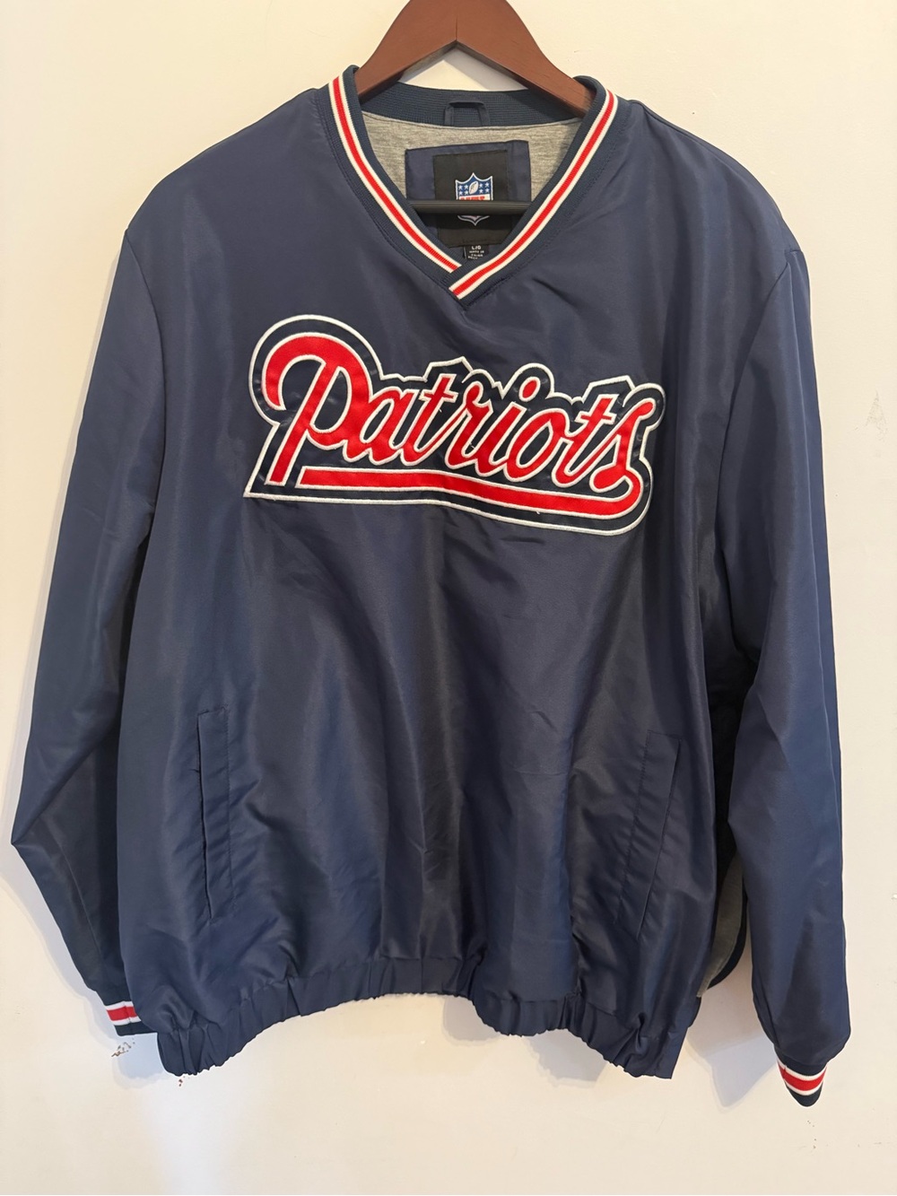 Vintage New England Patriots NFL Pullover Windbreaker Jacket L Navy Red 90s